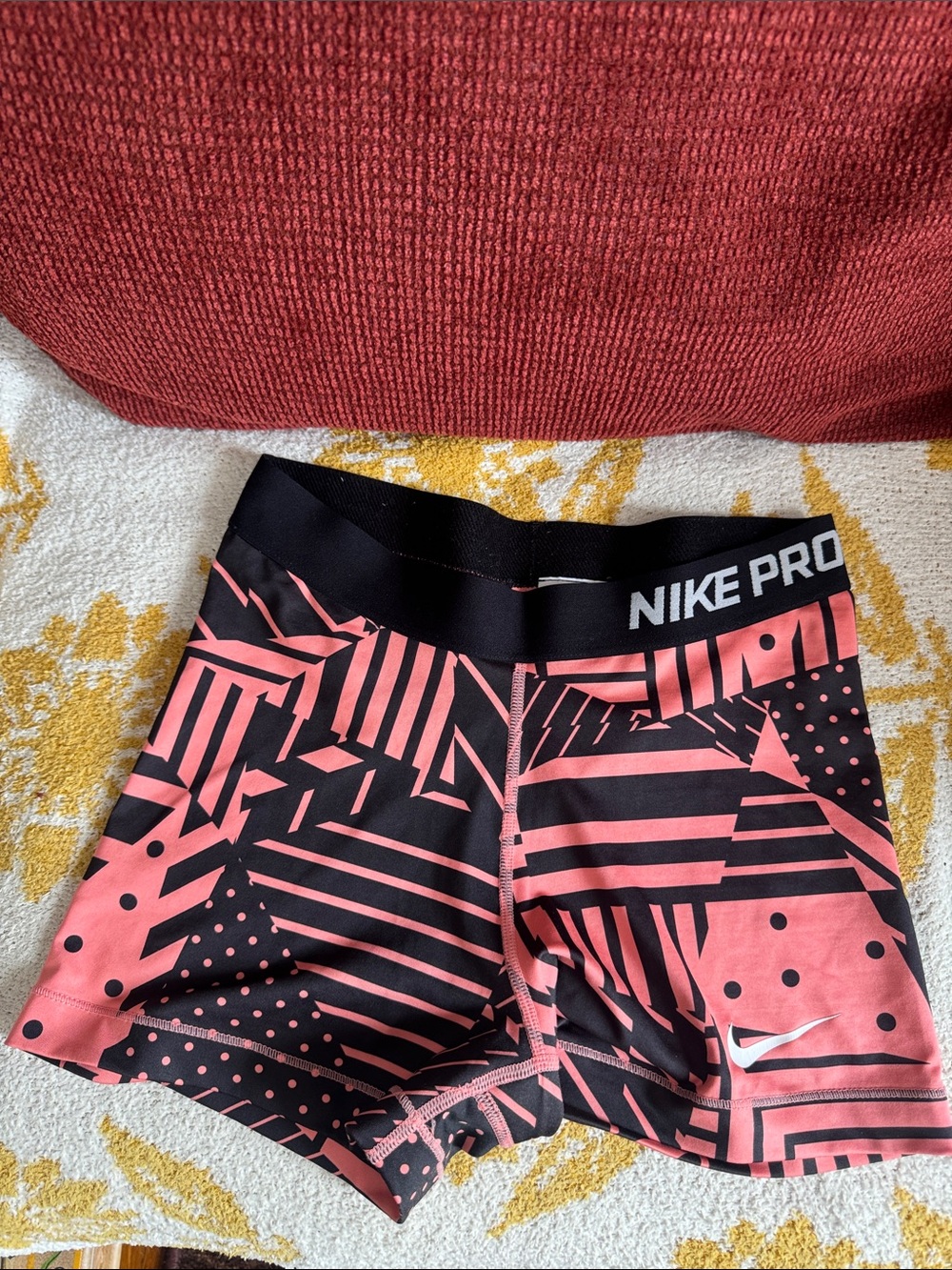 Nike Pro Dri Fit Pink and Black Geometric Compression Shorts Medium